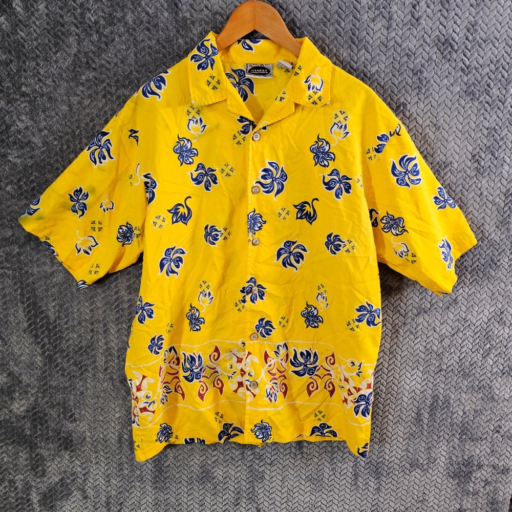 Street Culture Mens Yellow Floral Hawaiian Camp Shirt Short Sleeve‎ Medium